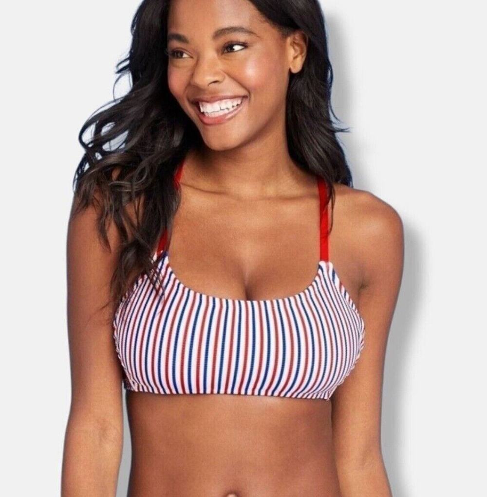 Xhilaration Red White & Blue Striped Bikini Top Women’s XS NWT